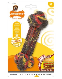 Жевательная игрушка для собак косточка жесткая с ароматом чизбургера с беконом M Nylabone