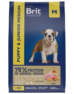 Сухой корм для щенков Premium Dog Puppy Medium с курицей 1 кг Brit*