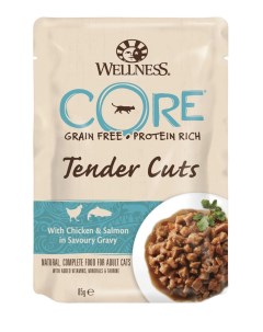 Влажный корм для кошек Tender Cuts курица и лосось 24шт по 85г Wellness core