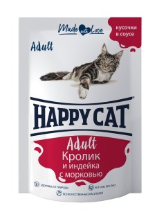 Влажный корм для кошек кролик индейка 24 шт по 100 г Happy cat
