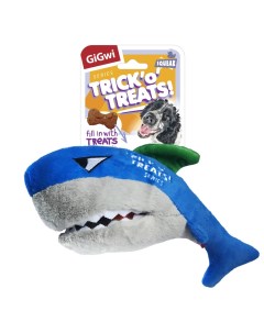 Игрушка для лакомств для собак Акула с пищалкой синий длина 20 см Gigwi