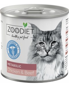 Консервы для кошек Metabolic курица говядина для обмена веществ 12шт по 240г Zoodiet