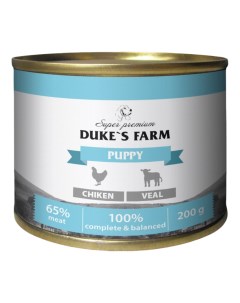 Влажный корм для щенков паштет из курицы с телятиной 200 г Duke's farm