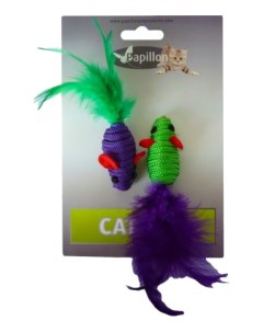 Игрушка для кошек Две мышки с перьями зеленый фиолетовый 5 см 2 шт Papillon