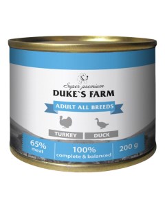 Влажный корм для собак паштет из индейки с уткой 200 г Duke's farm