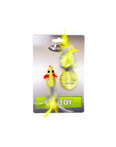Игрушка мышка и мячик с перьями серо желтые 5 4см Papillon