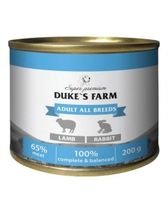 Влажный корм для собак паштет из ягненка с кроликом 200 г Duke's farm