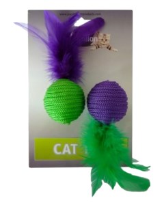 Мяч для кошек с перьями зеленый фиолетовый 4 см 2 шт Papillon