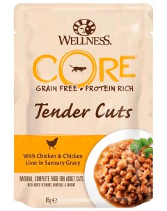 Влажный корм для кошек Tender Cuts курица и куриная печень 85 г Wellness core