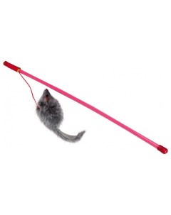 Дразнилка для кошек Меховая мышь пластик искусственный мех разноцветный 100 см Котенок