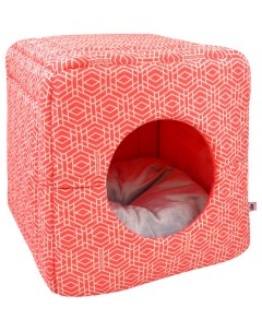 Дом куб трансформер Геометрия коралловый бязь для кошек и собак 50х50х48 см Zooexpress
