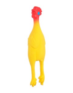 Игрушка пищалка для собак Курица из винила красно желтая 24 см Триол