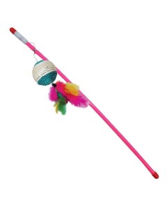 Игрушка для кошек Удочка с шаром с пером блестящая в ассортименте 42 см Flamingo