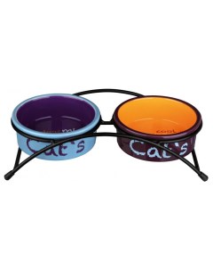 Миска для кошек Eat on Feet двойная керамика голубой коричневый 2 шт по 300мл Trixie