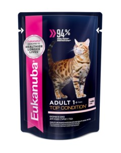 Влажный корм для кошек Adult Top Condition лосось в соусе 24шт по 85 г Eukanuba