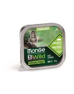 Консервы для кошек Bwild Grain free Sterilised кабан с овощами 100г Monge