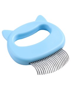 Расческа для шерсти загнутые пластиковые зубцы 21 зубчик голубая 10х9 см Пижон