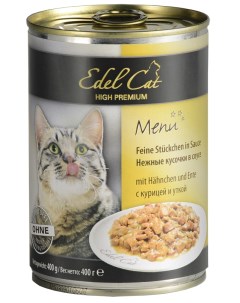 Консервы для кошек нежные кусочки в соусе курица утка 12 шт по 400 г Edel cat