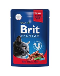 Влажный корм для кошек Premium говядина игорошек 14шт по 85г Brit*