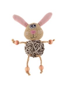 Мягкая игрушка для собак Заяц с плетеным мячиком с колокольчиком длина 15 см Gigwi