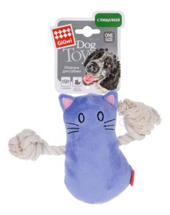 Мягкая игрушка для собак Кот с пищалкой длина 15 см Gigwi