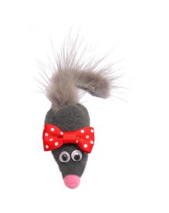 Мягкая игрушка для кошек Мышь с норковым хвостом МИККИ текстиль серый Petto