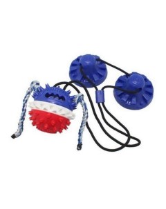 Игрушка для собак Мяч с веревкой шипованный сине красный с двумя присосками 75 см N1