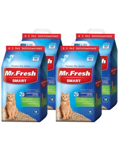 Наполнитель для туалета кошек Mr Fresh Smart короткошерстных кошек 4 шт по 18 л Mr. fresh