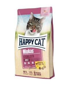 Сухой корм для кошек Minkas Sterilised для стерилизованных домашняя птица 10кг Happy cat