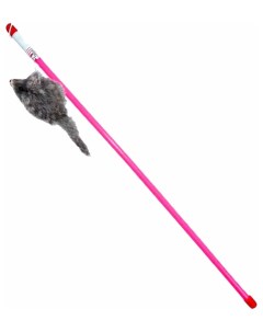 Дразнилка для кошек натуральный мех перья пластик розовый серый 35 см Триол