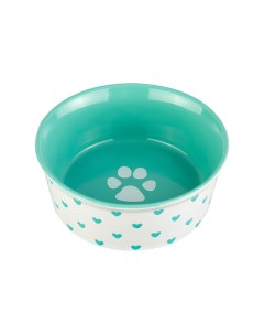 Одинарная миска для кошек собак Лапка на бирюзовом и сердечки керамика 0 4л Elan gallery