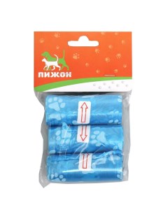 Пакеты для уборки за собаками с узором 3 рулона по 15 пакетов 29х21 см синие Пижон