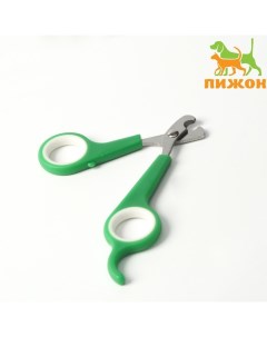 Ножницы когтерезы с упором для пальца отверстие 6 мм зелёные с белым Пижон