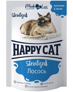 Влажный корм для кошек STERILIZED с лососем в желе для стерилизованных 100 г Happy cat