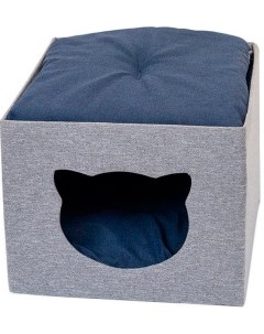 Домик для кошек Navy рогожка серый синий 35x35x30см Дарэлл
