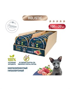 Влажный корм для кошек Holistic Консервированный С курицей и ягненком 20шт 100г Зоогурман