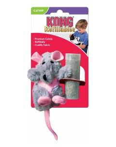 Мягкая игрушка для кошек Крыса плюш мята серый розовый 12 см Kong