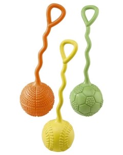 Апорт для собак мячик резиновый с ручкой зеленый желтый оранжевый длина 22 см Ferplast