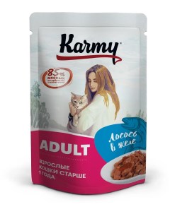 Влажный корм для кошек Adult с лососем 80 г Karmy