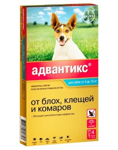 Капли для собак от блох клещей и комаров Bayer Адвантикс массой 4 10 кг 1 мл 4 шт Elanco