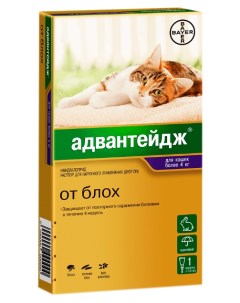 Капли от блох и вшей для кошек Bayer Адвантейдж массой более 4 кг 0 8 мл Elanco