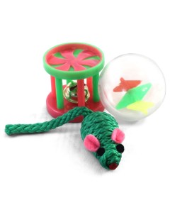 Набор игрушек для кошек мяч мышь барабан разноцветный 5 см 3 шт Триол