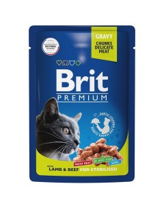 Влажный корм для кошек Premium ягненок и говядина в соусе 14 шт по 85 г Brit*