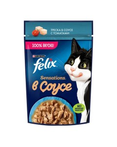 Влажный корм для кошек Sensations треска с томатом 75 г Felix