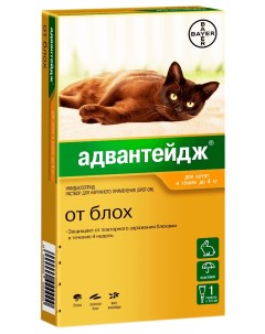 Капли от блох и вшей для кошек Bayer Адвантейдж массой до 4 кг 0 4 мл Elanco
