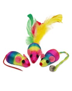 Набор игрушек для кошек 3 радужные мышки разноцветный 5 см 3 шт Триол