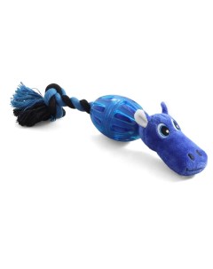Жевательная игрушка для собак Бегемот в броне из хлопка и резины синий 22 см Триол