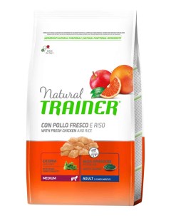 Сухой корм для собак TRAINER Natural Adult Medium для средних пород курица и рис 3кг Natural trainer