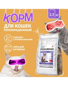 Сухой корм для кошек Zoogurman Active полнорационный говядина и индейка 2 5 кг Зоогурман