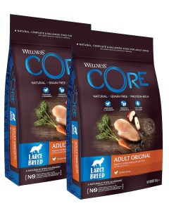 Сухой корм для собак крупных пород CORE Adult Large Breed с курицей 2 шт по 10 кг Wellness core
